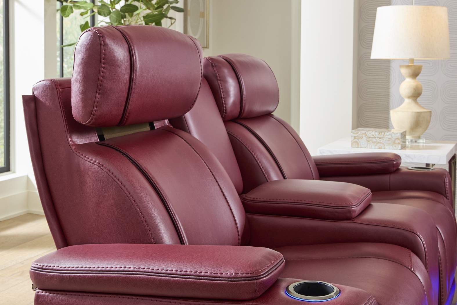 Haven Point Red Dual Power Reclining Console Loveseat - Thumbnail - Image 3