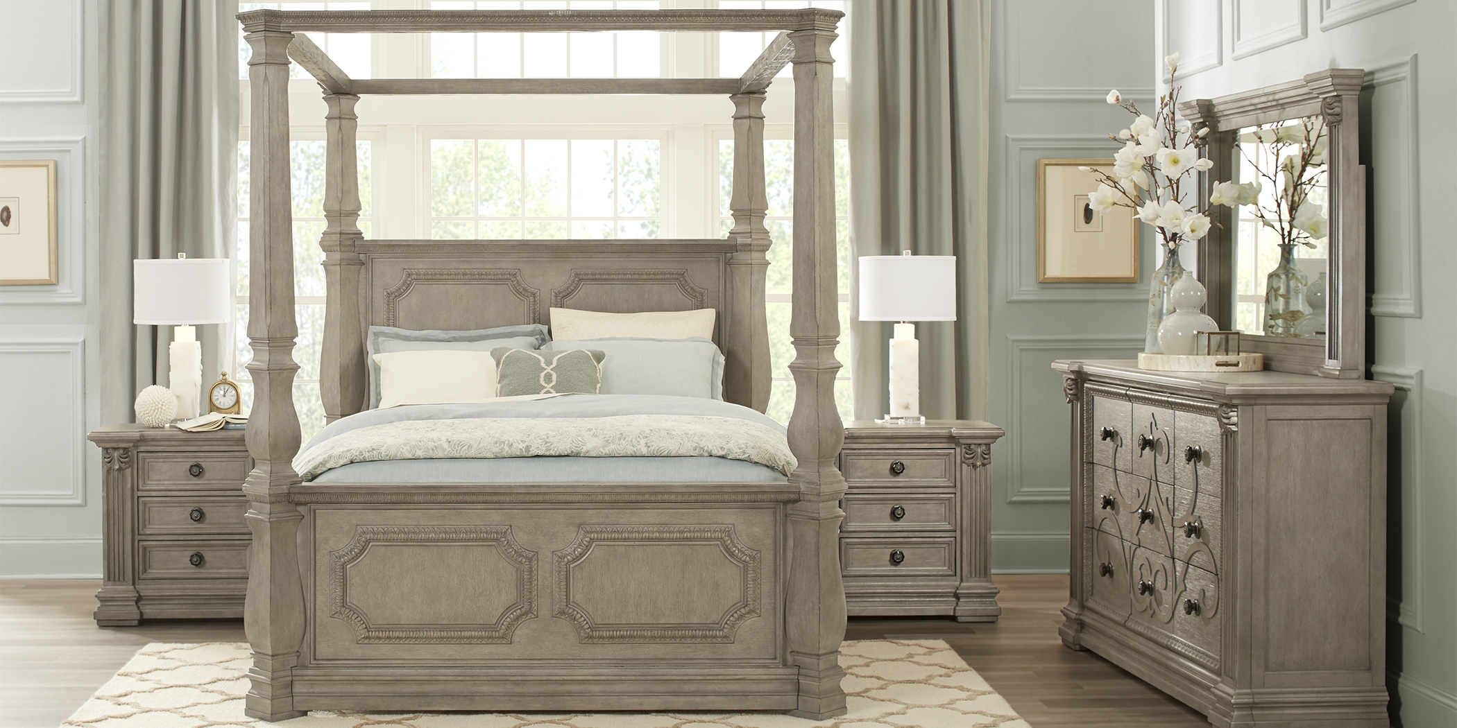 Havencrest Gray 7 Pc King Canopy Bedroom - Thumbnail - Image 1