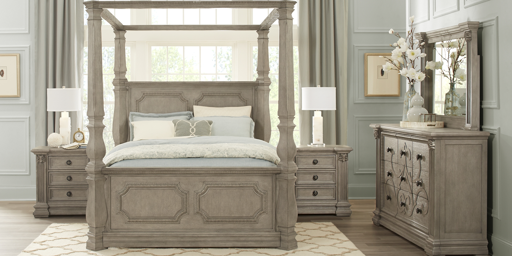 Havencrest Gray 5 Pc Queen Canopy Bed - Thumbnail - Image 3