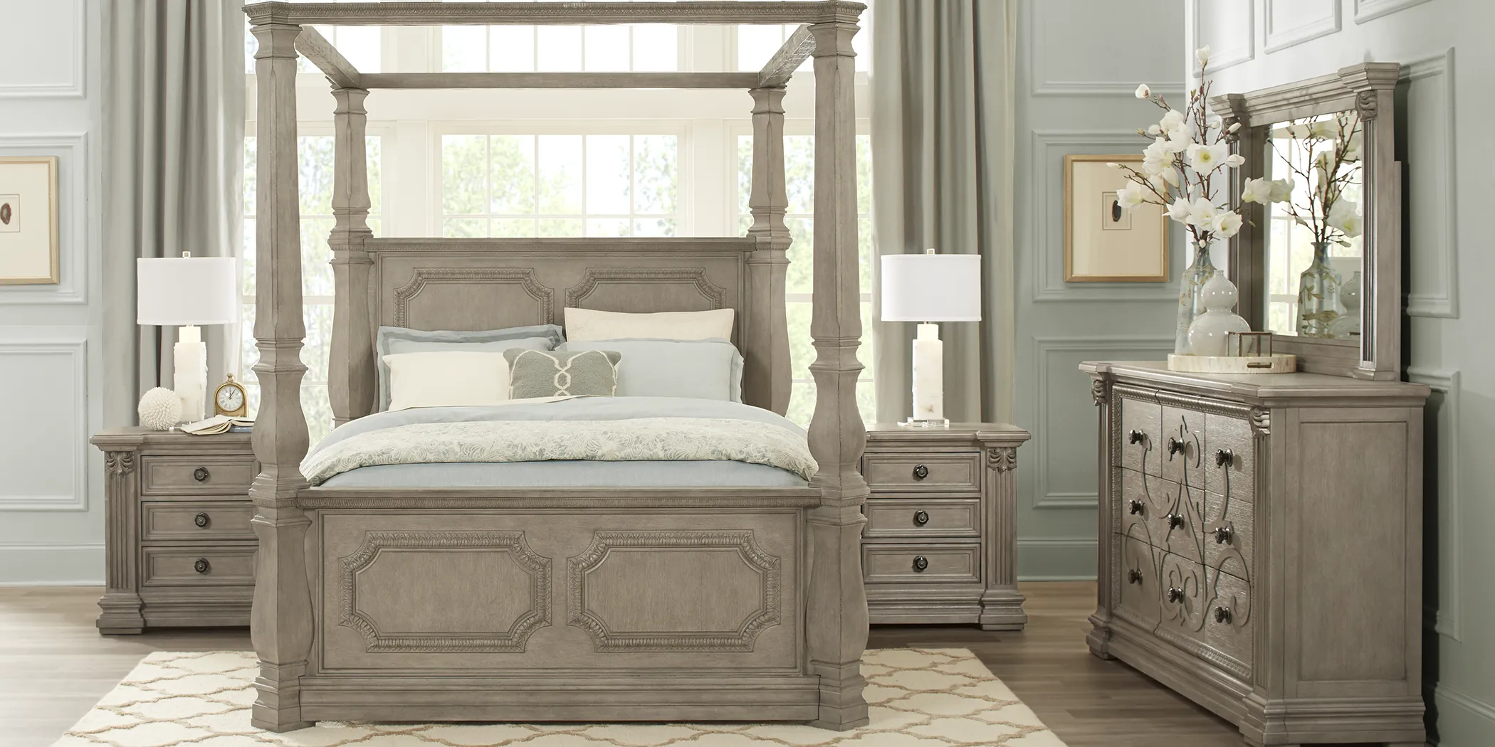 Havencrest Gray 9 Pc Queen Canopy Bedroom - Thumbnail - Image 2