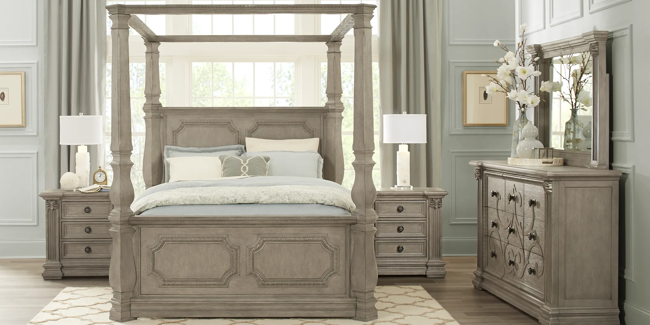 Havencrest Gray 9 Pc Queen Canopy Bedroom - Thumbnail - Image 1