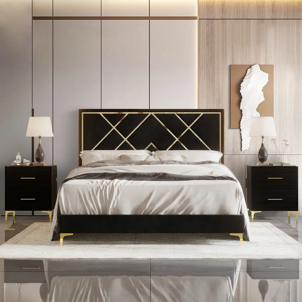 Havenway Black King Bed with 2 Nightstands - Thumbnail - Image 2