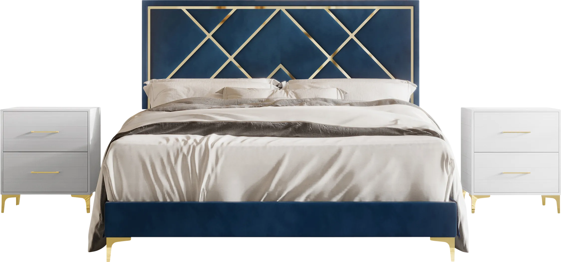 Havenway Blue Full Bed with 2 Nightstands - Thumbnail - Image 3