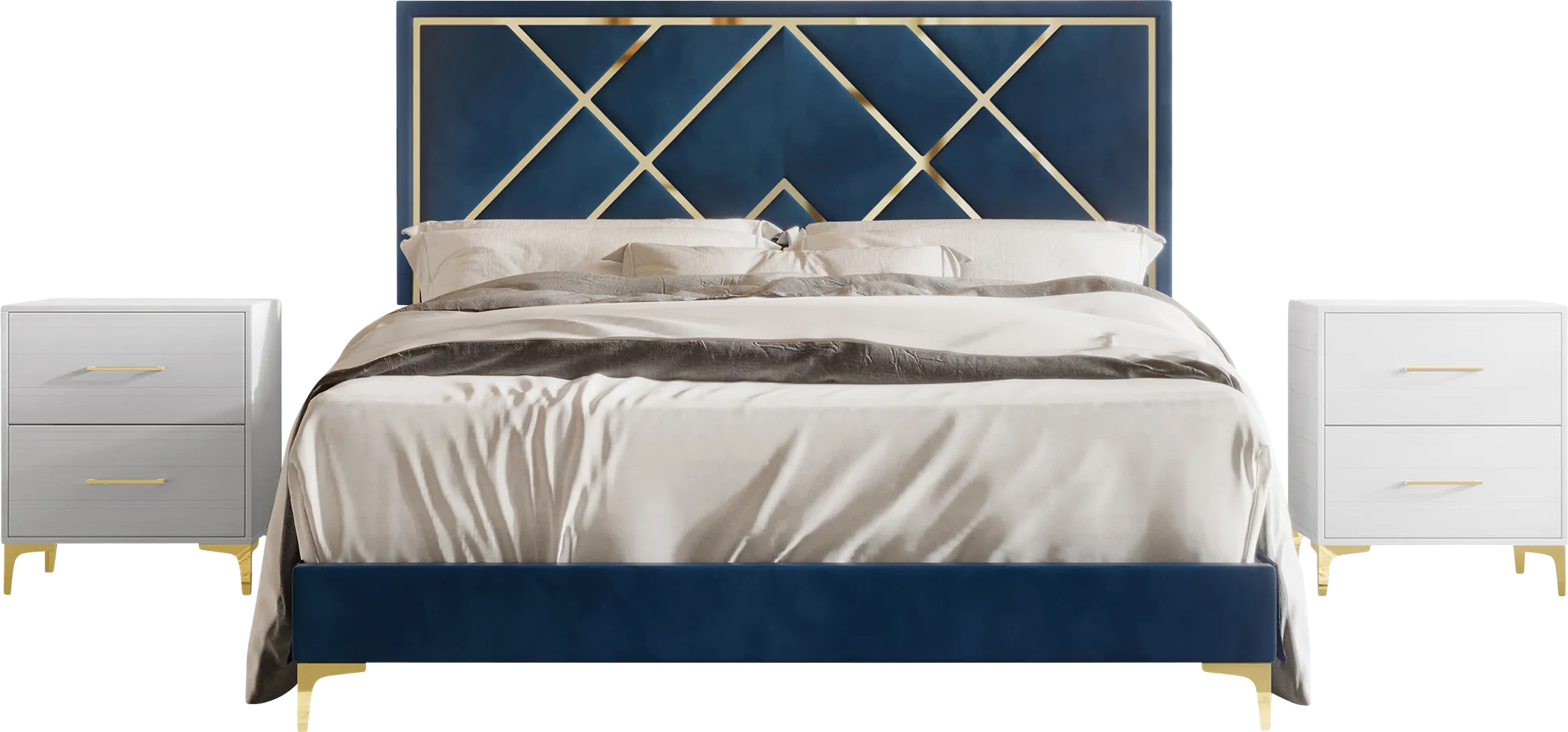Havenway Blue King Bed with 2 Nightstands - Thumbnail - Image 3