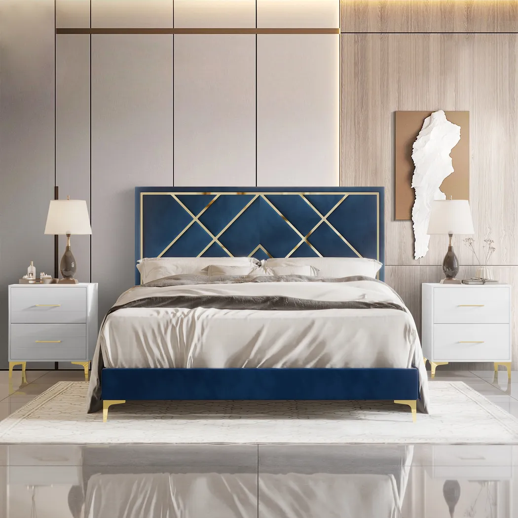 Havenway Blue Queen Bed with 2 Nightstands - Thumbnail - Image 2