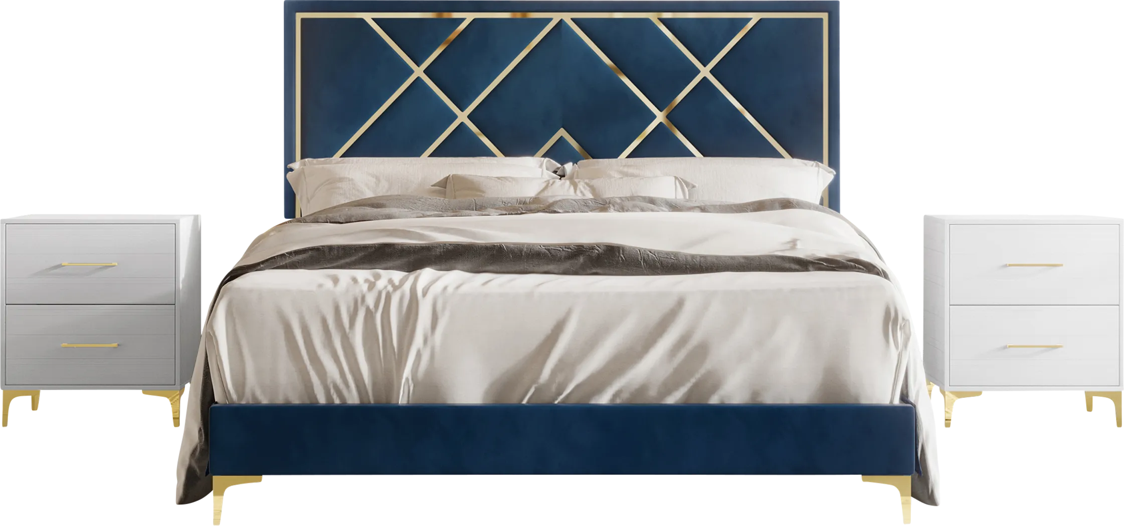 Havenway Blue Twin Bed with 2 Nightstands - Thumbnail - Image 4