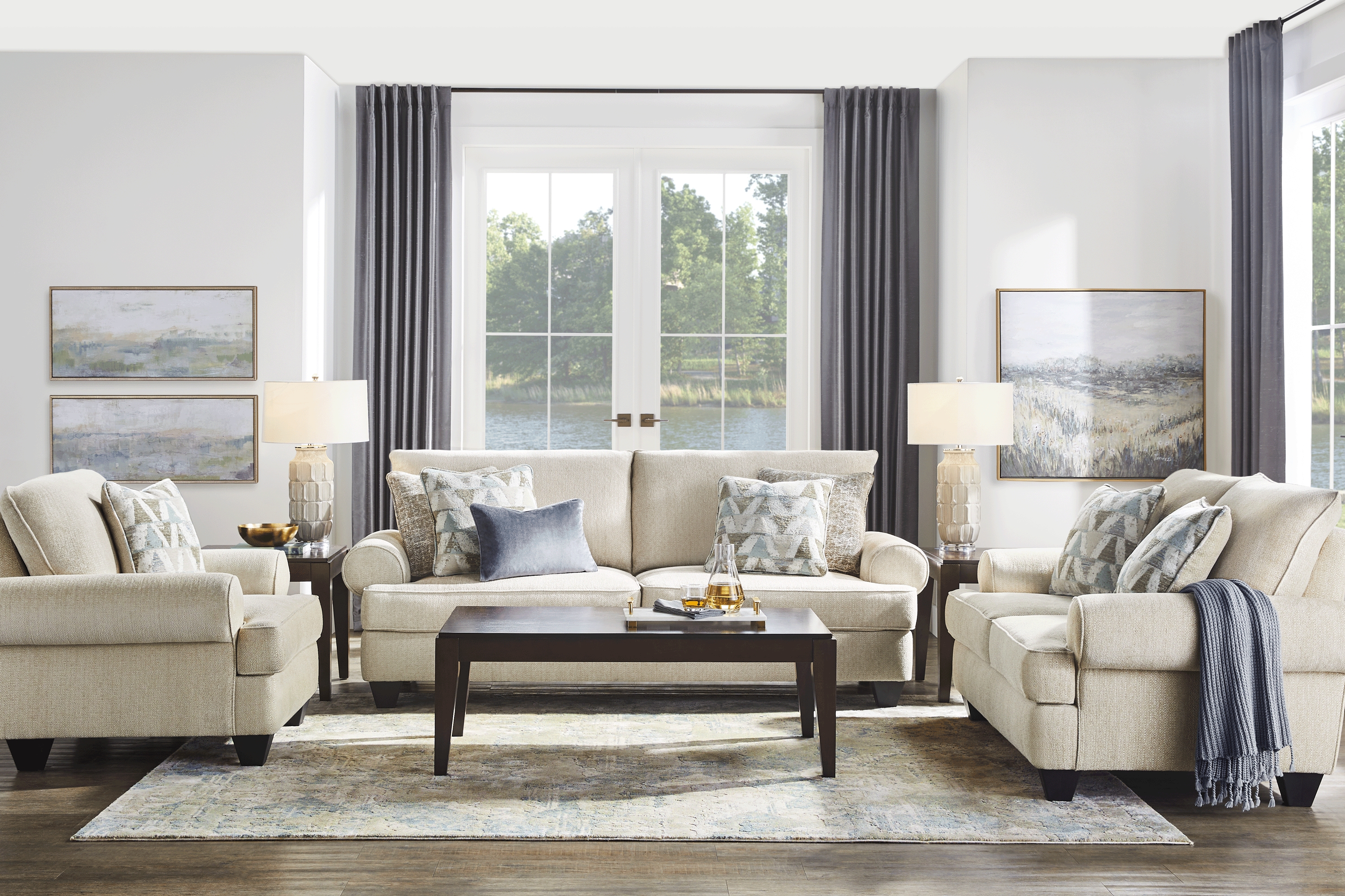 Hayward Beige 7 Pc Living Room with Gel Foam Sleeper Sofa - Thumbnail - Image 1