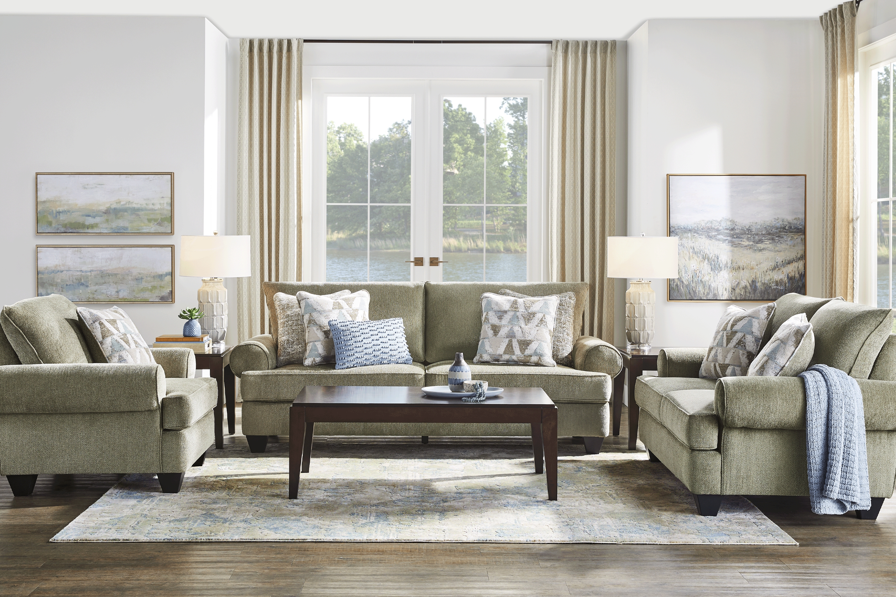 Hayward Green 7 Pc Living Room with Sleeper Sofa - Thumbnail - Image 1