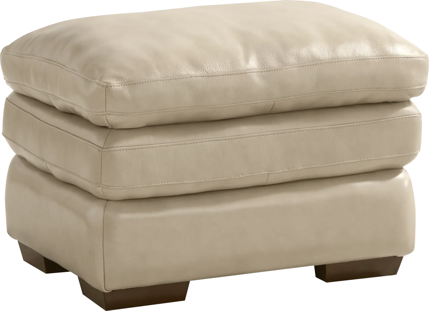 Hayworth Beige Leather Ottoman - Thumbnail - Image 1