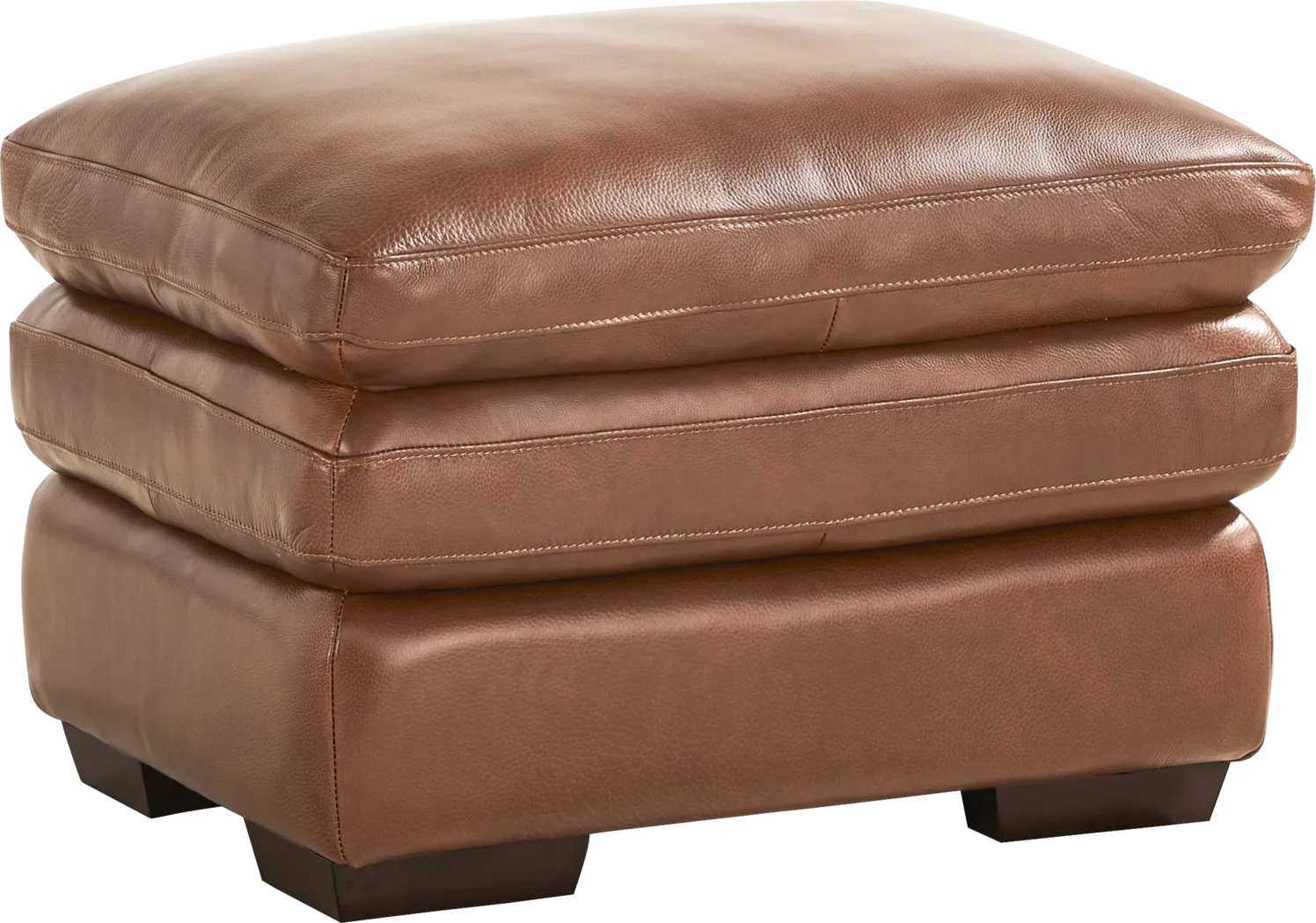 Hayworth Brown Leather Ottoman - Thumbnail - Image 1