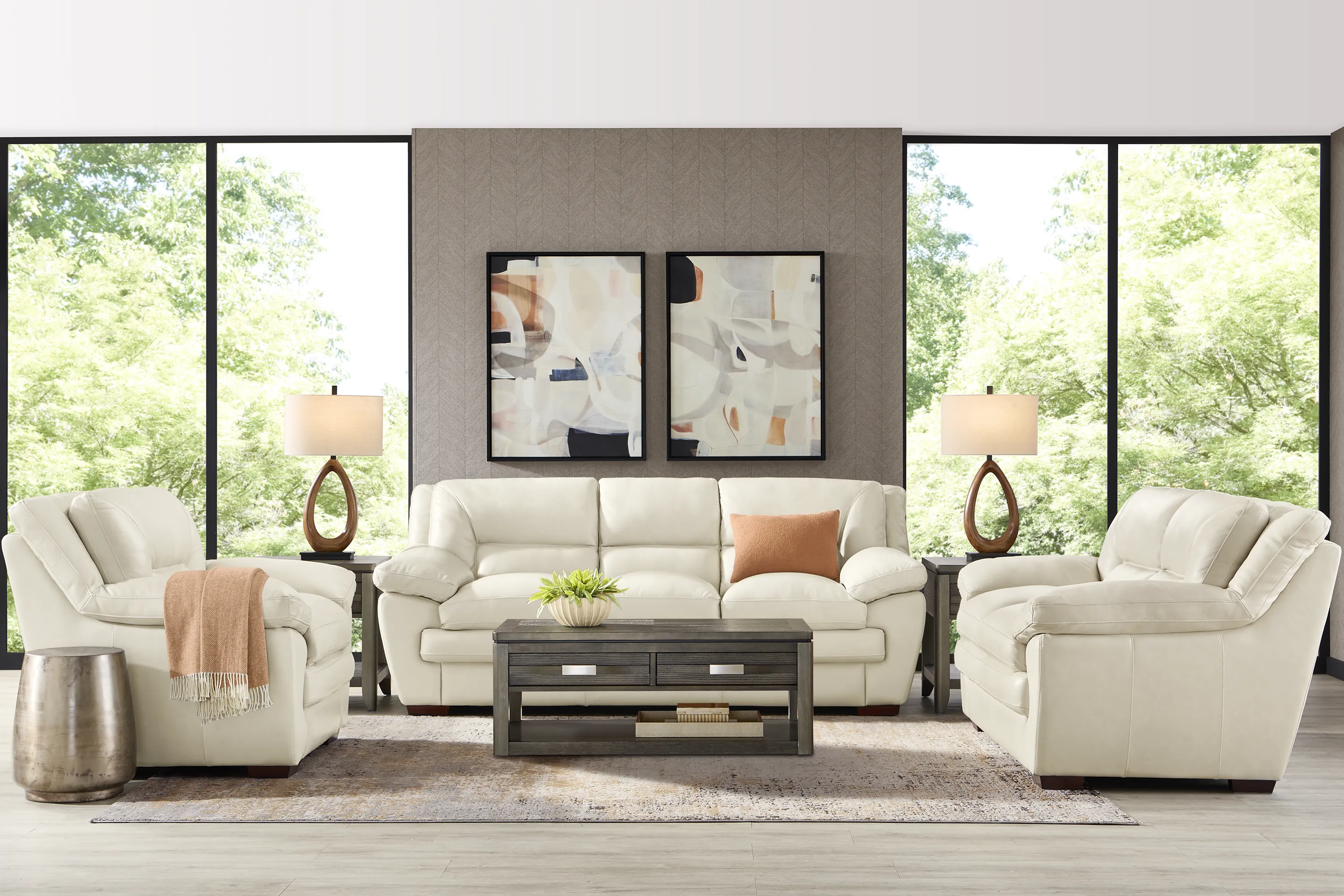 Hayworth Cream Leather 7 Pc Living Room - Thumbnail - Image 1