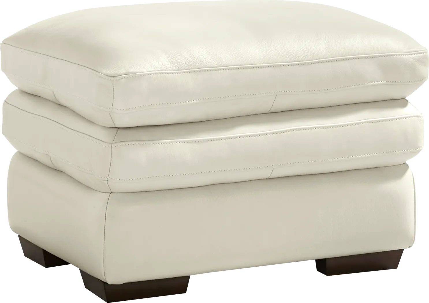 Hayworth Cream Leather Ottoman - Thumbnail - Image 1