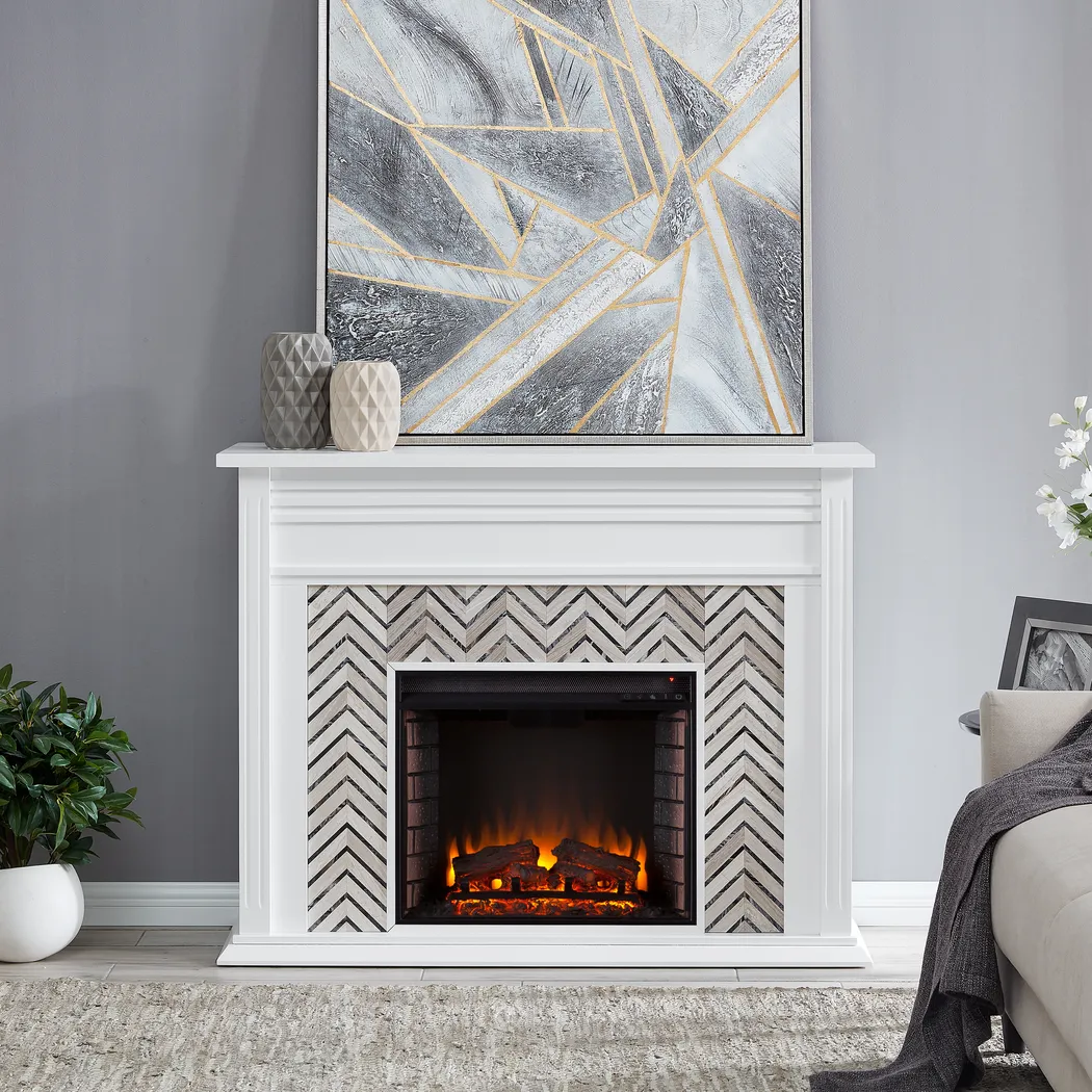 Hazelhurst II White 50 in. Console With Electric Log Fireplace - Image 8