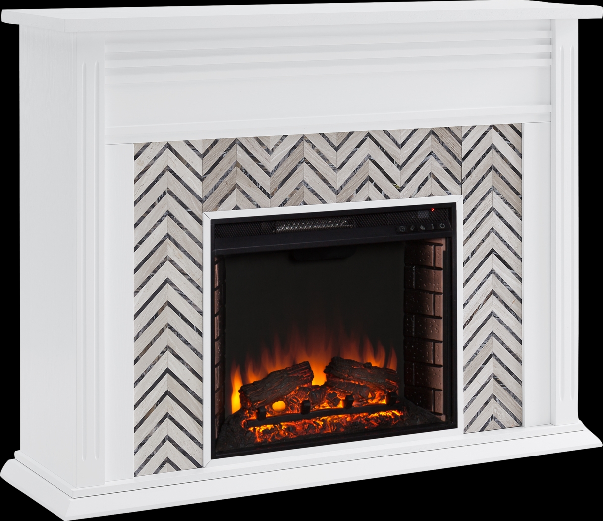 Hazelhurst II White 50 in. Console With Electric Log Fireplace - Thumbnail - Image 1