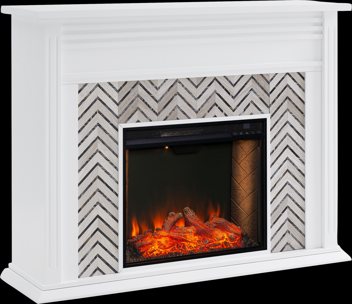 Hazelhurst III White 50 in. Console With Smart Electric Fireplace - Thumbnail - Image 1