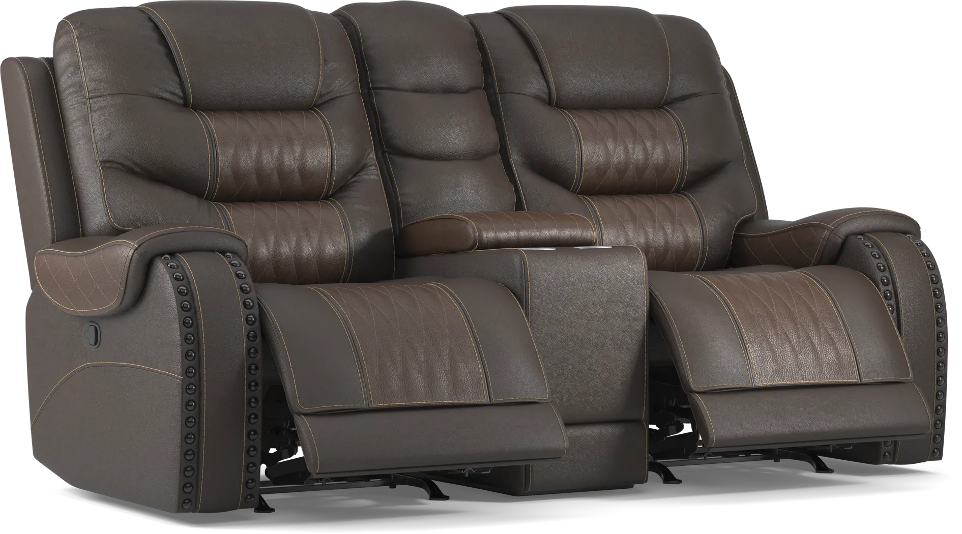 Eric Church Highway To Home Headliner Brown Leather Reclining Console Loveseat - Thumbnail - Image 2