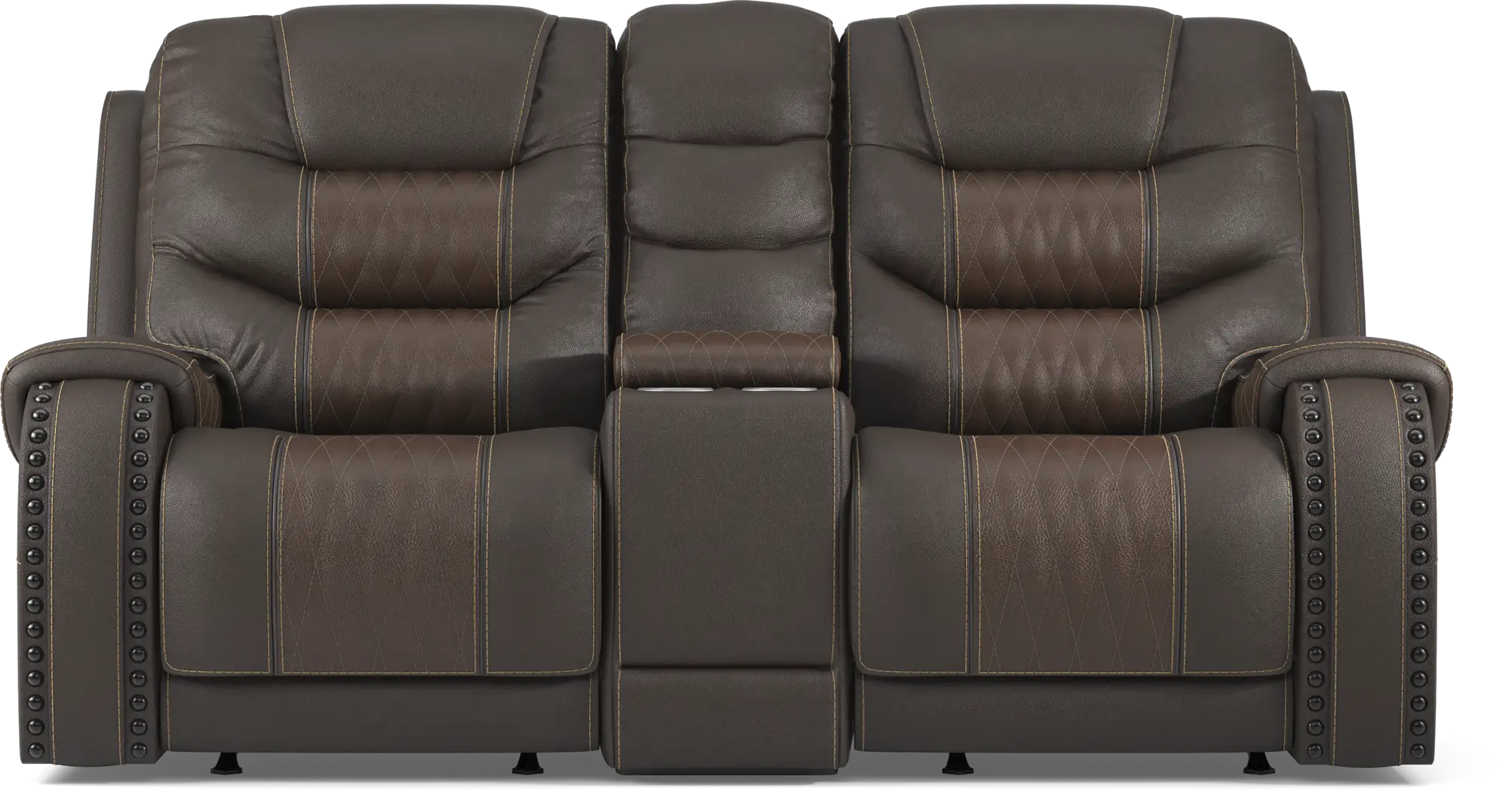 Eric Church Highway To Home Headliner Brown Leather Reclining Console Loveseat - Thumbnail - Image 1