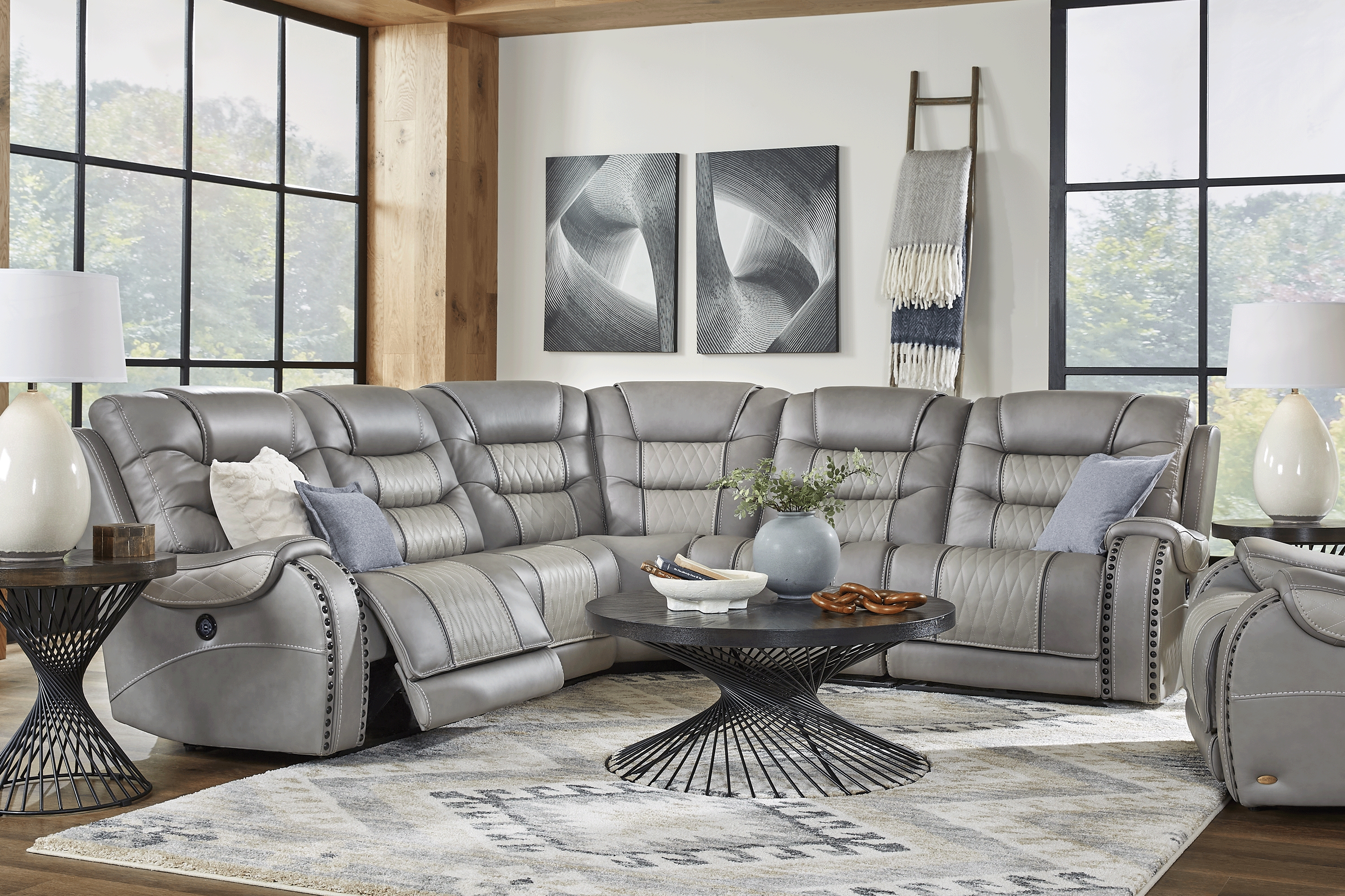 Headliner Gray Leather 8 Pc Dual Power Reclining Sectional Living Room - Thumbnail - Image 1