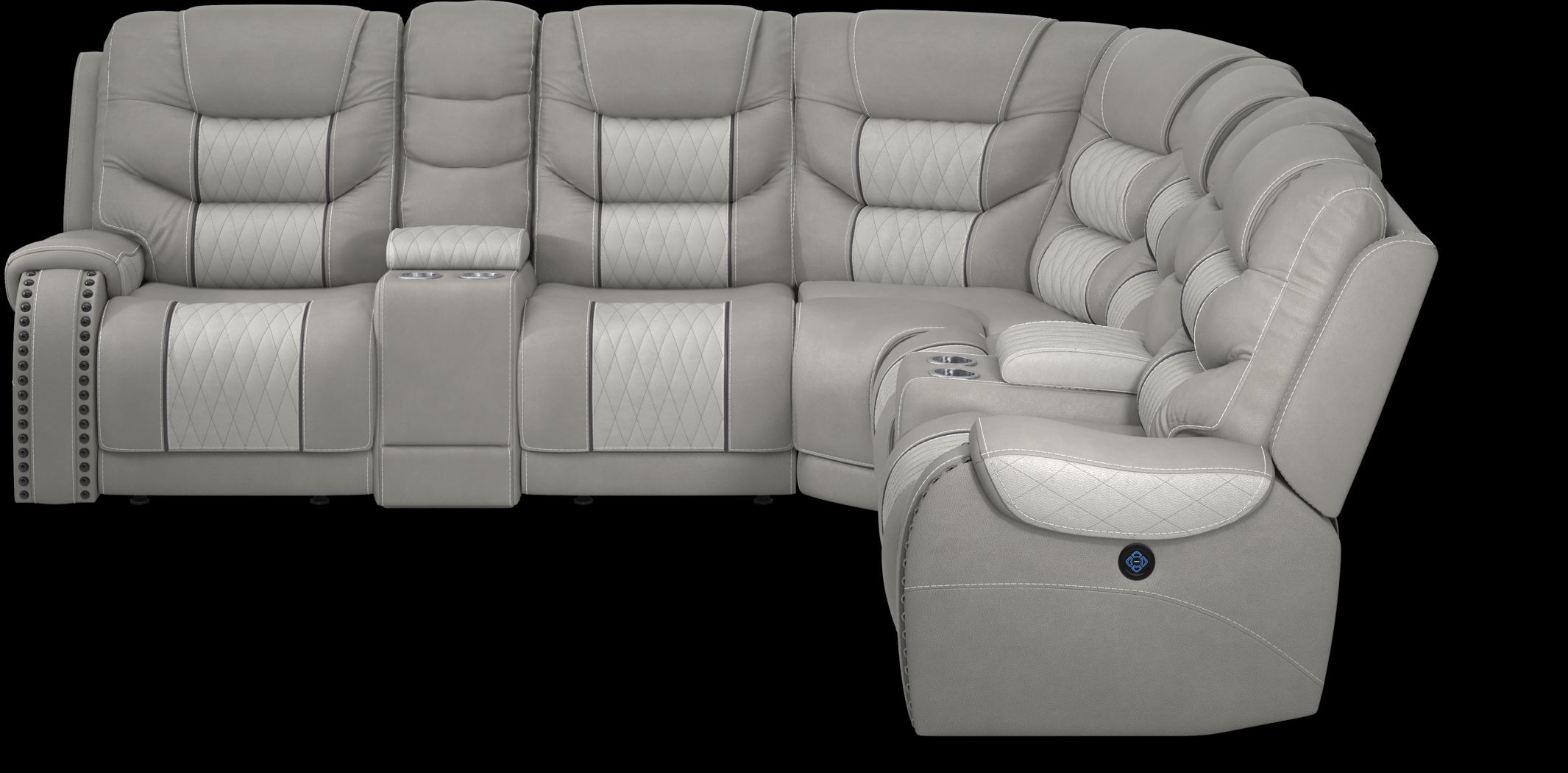 Headliner Gray Leather 7 Pc Dual Power Reclining Sectional - Thumbnail - Image 3