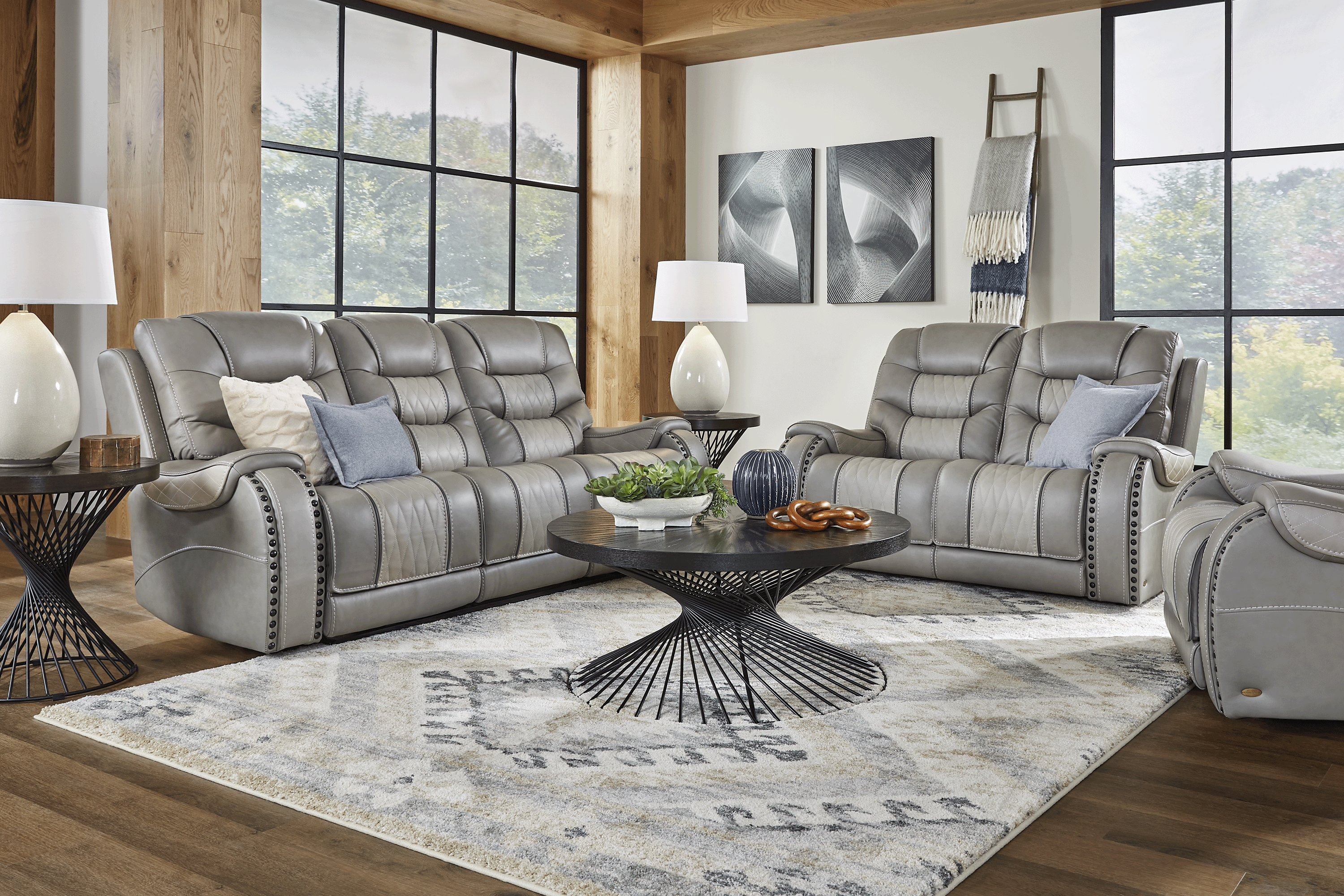 Headliner Gray Leather 8 Pc Living Room with Reclining Sofa - Thumbnail - Image 1