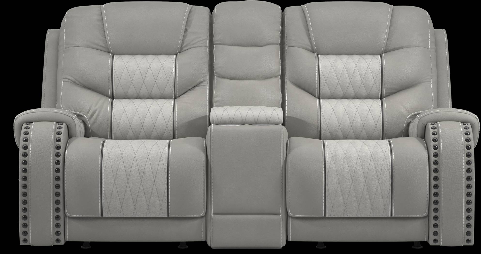 Headliner Gray Leather Reclining Console Loveseat - Thumbnail - Image 1