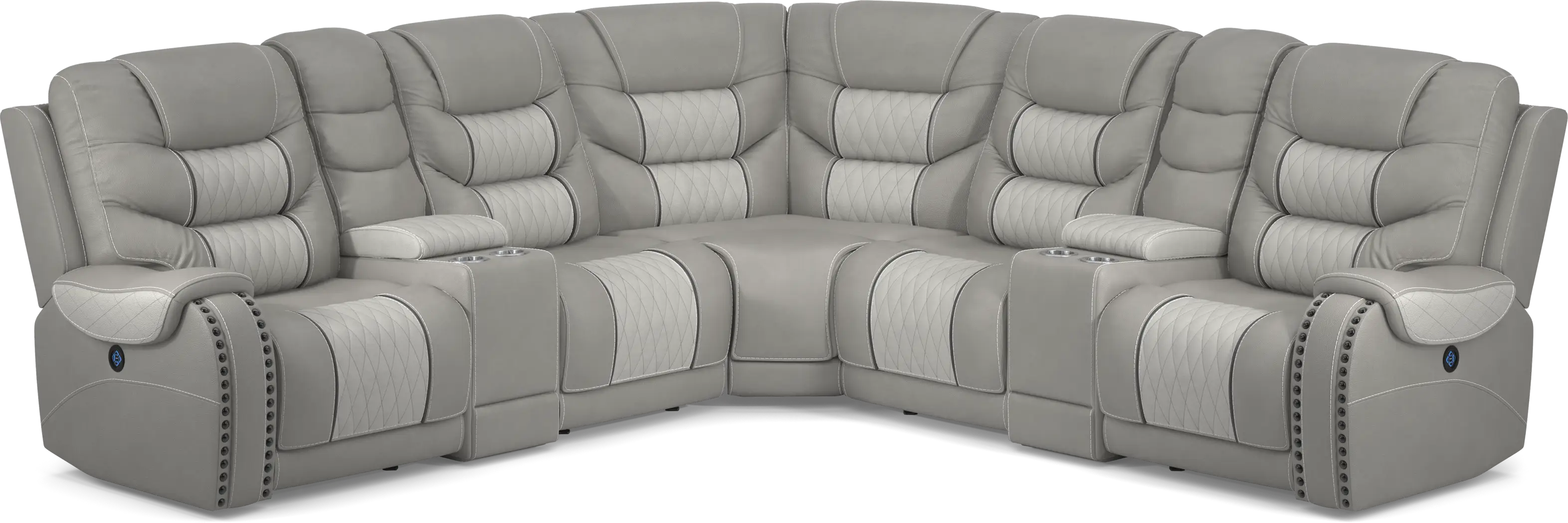 Headliner Gray Leather 7 Pc Dual Power Reclining Sectional - Thumbnail - Image 1