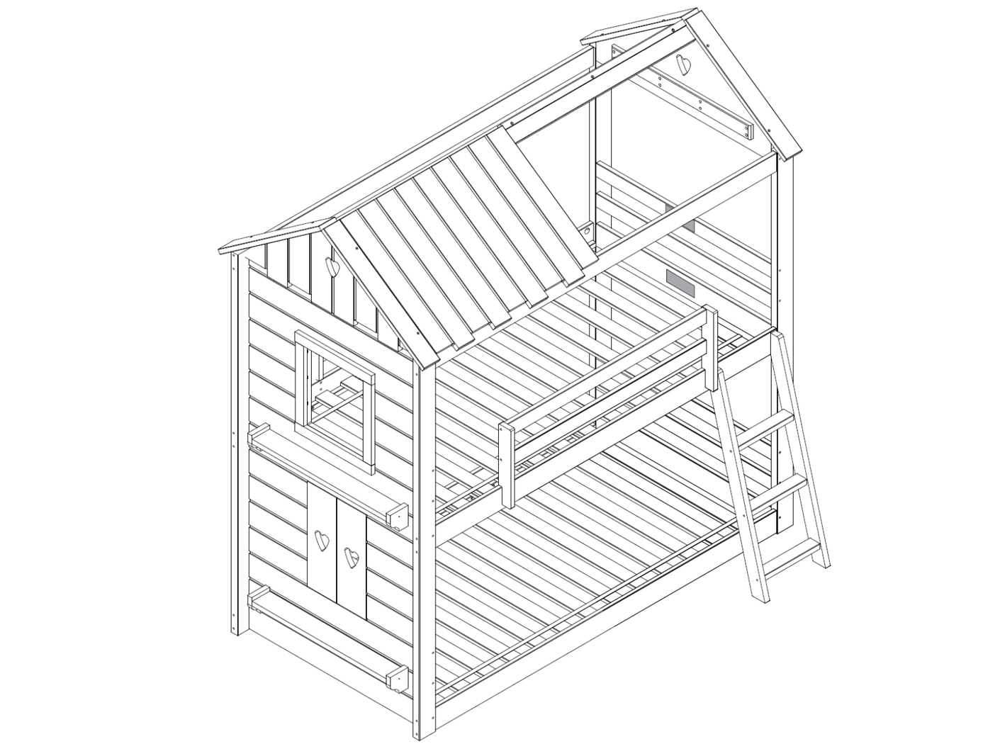 Heartbeat Cottage White Twin/Twin Bunk Bed with Pink Fabric - Thumbnail - Image 3