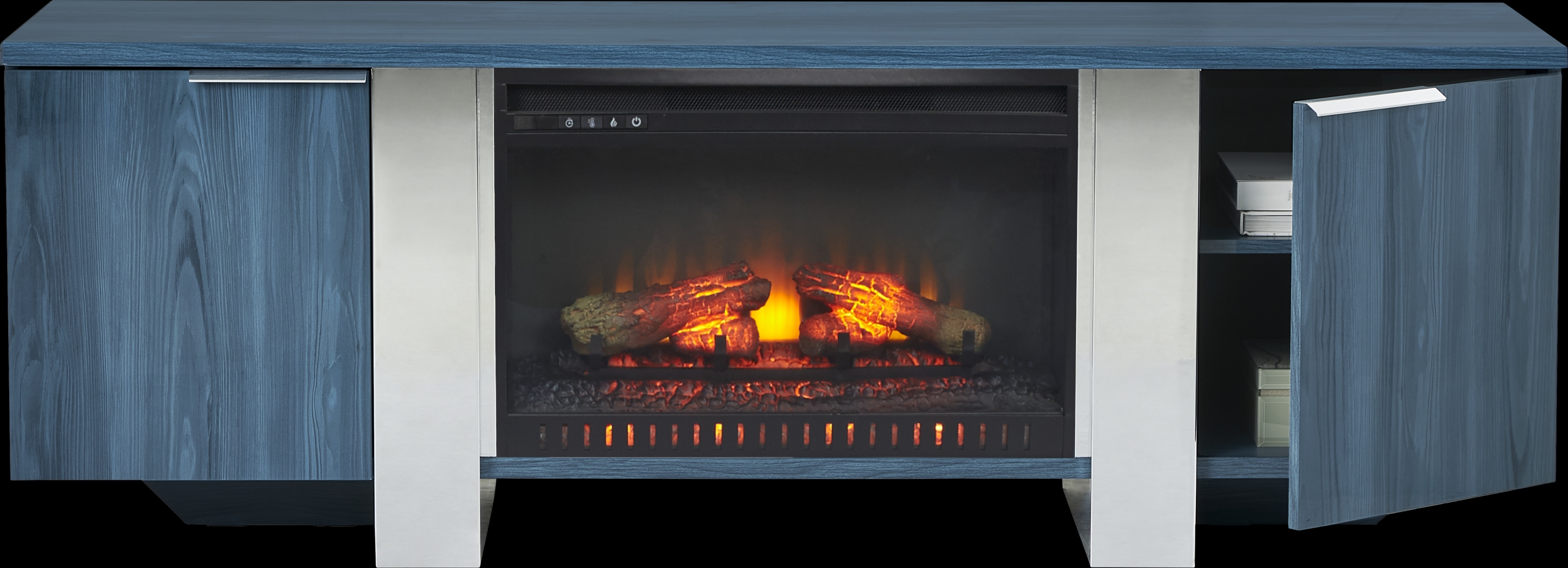 Heatherview Blue 70 in. Console with Electric Log Fireplace - Thumbnail - Image 2