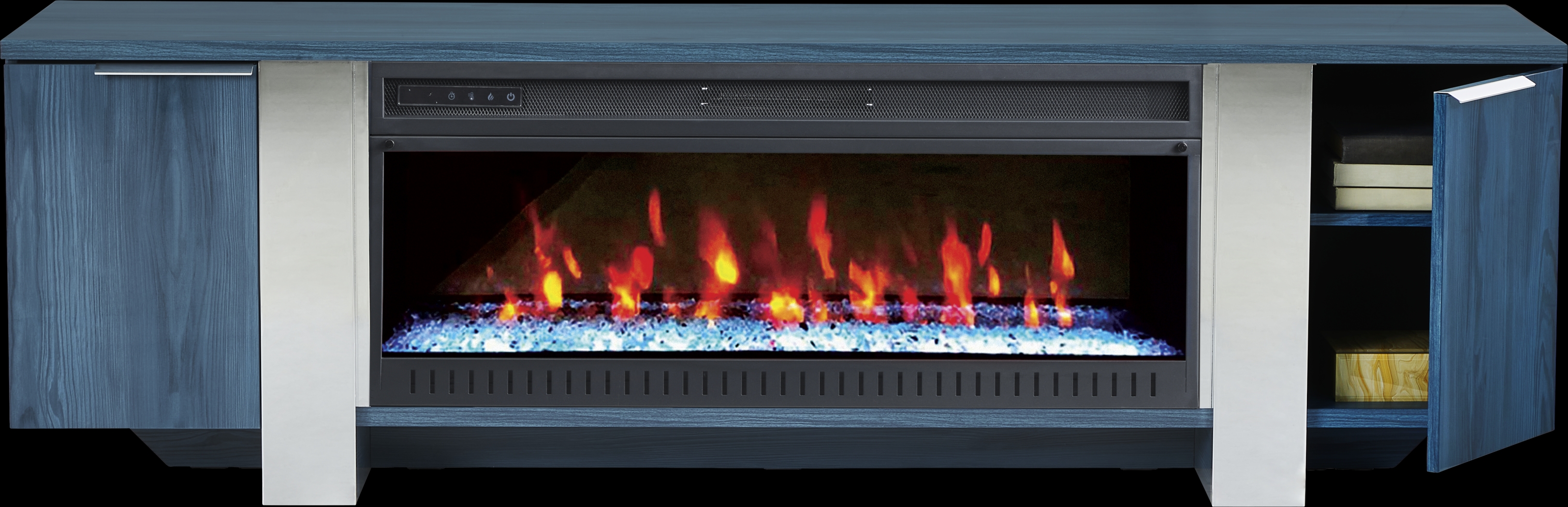 Heatherview Blue 79 in. Console with Electric Fireplace - Thumbnail - Image 2