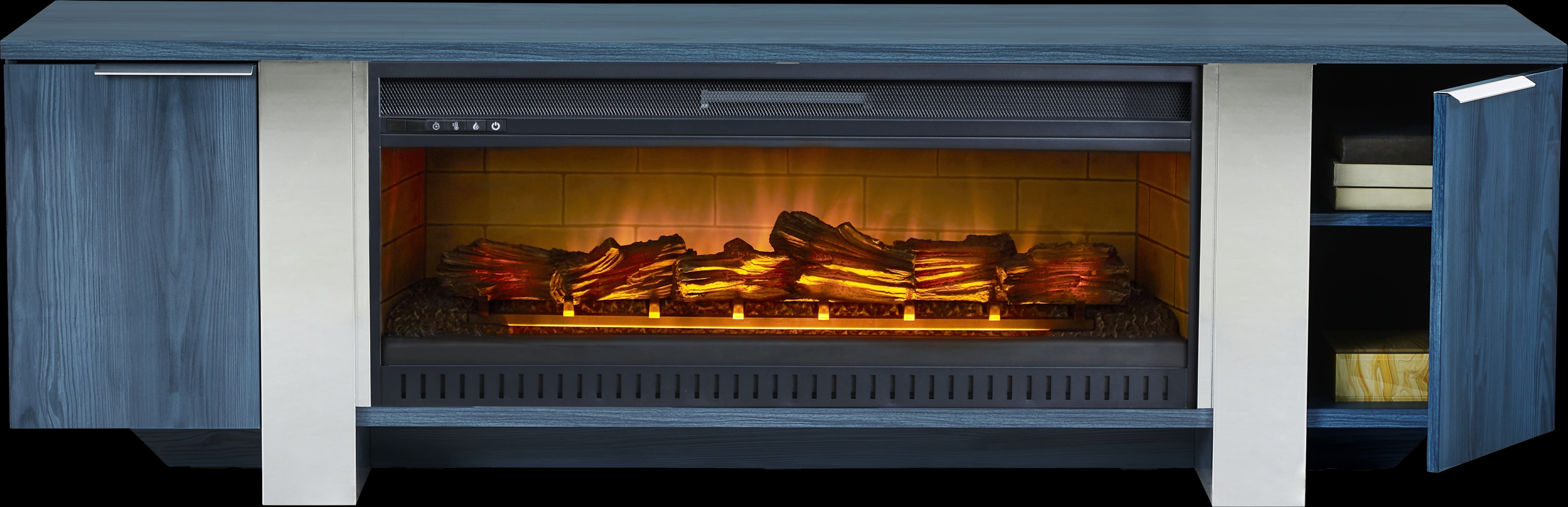 Heatherview Blue 79 in. Console with Electric Log Fireplace - Thumbnail - Image 2