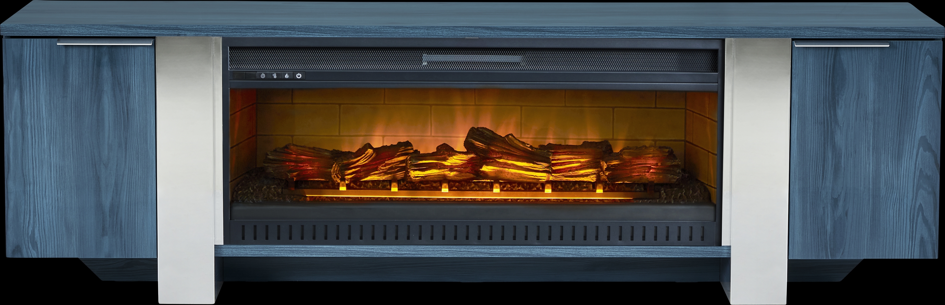 Heatherview Blue 79 in. Console with Electric Log Fireplace - Thumbnail - Image 1