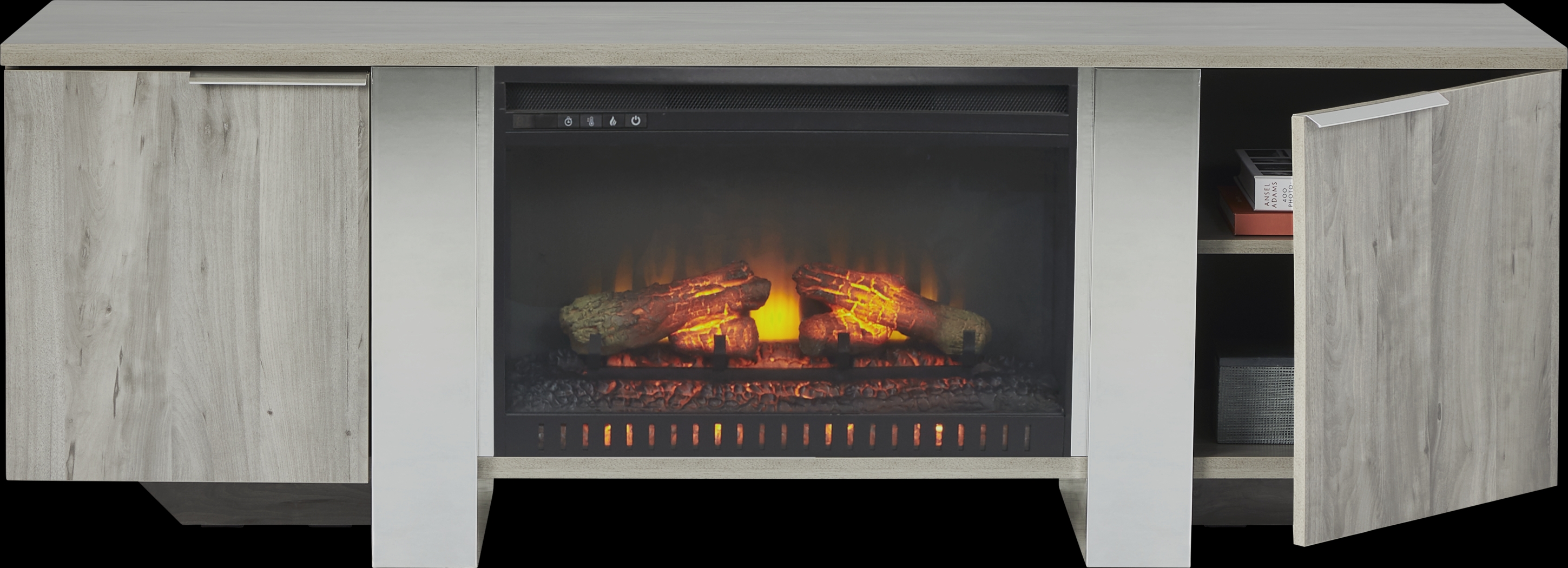 Heatherview Gray 70 in. Console with Electric Log Fireplace - Thumbnail - Image 2