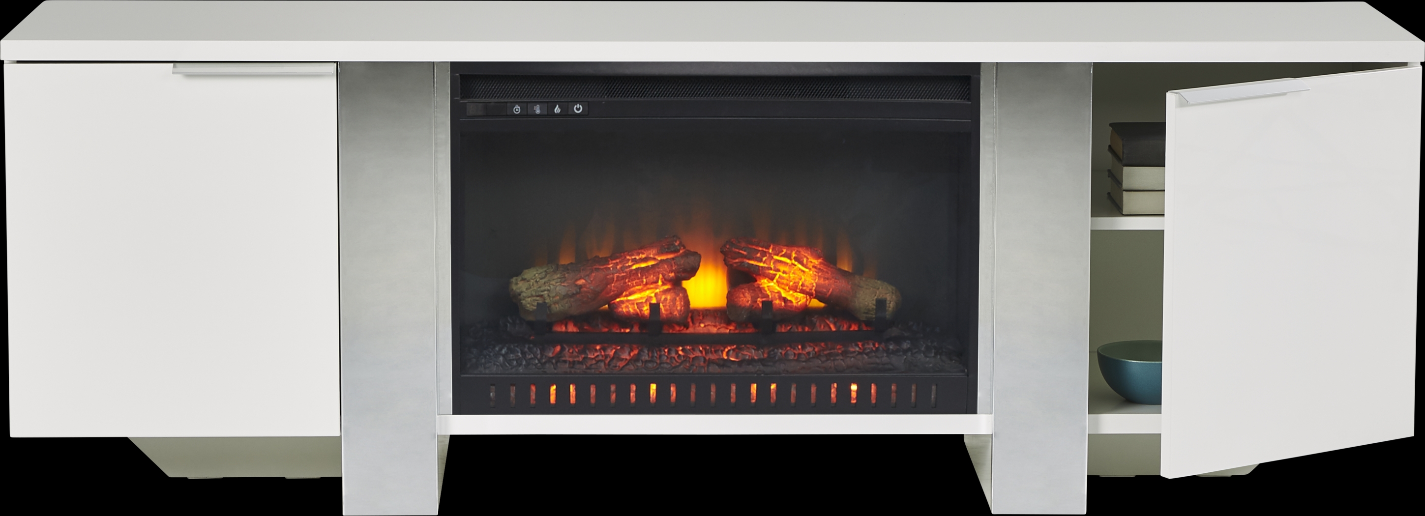 Heatherview White 70 in. Console with Electric Log Fireplace - Thumbnail - Image 2
