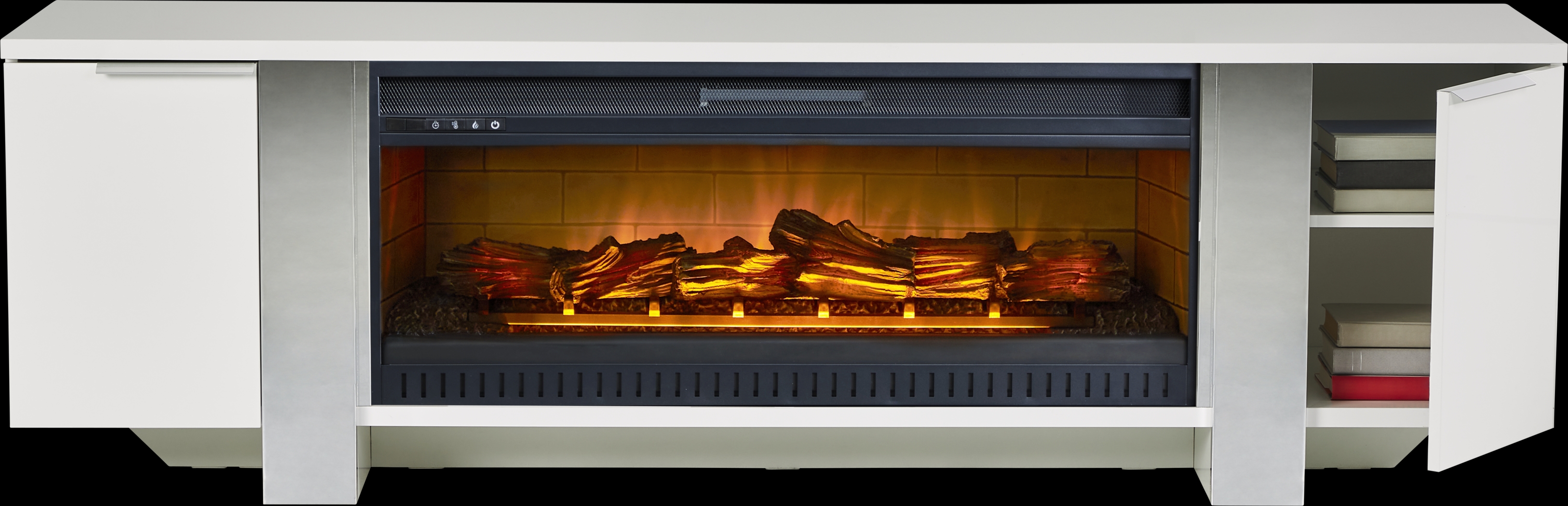 Heatherview White 79 in. Console with Electric Log Fireplace - Thumbnail - Image 2