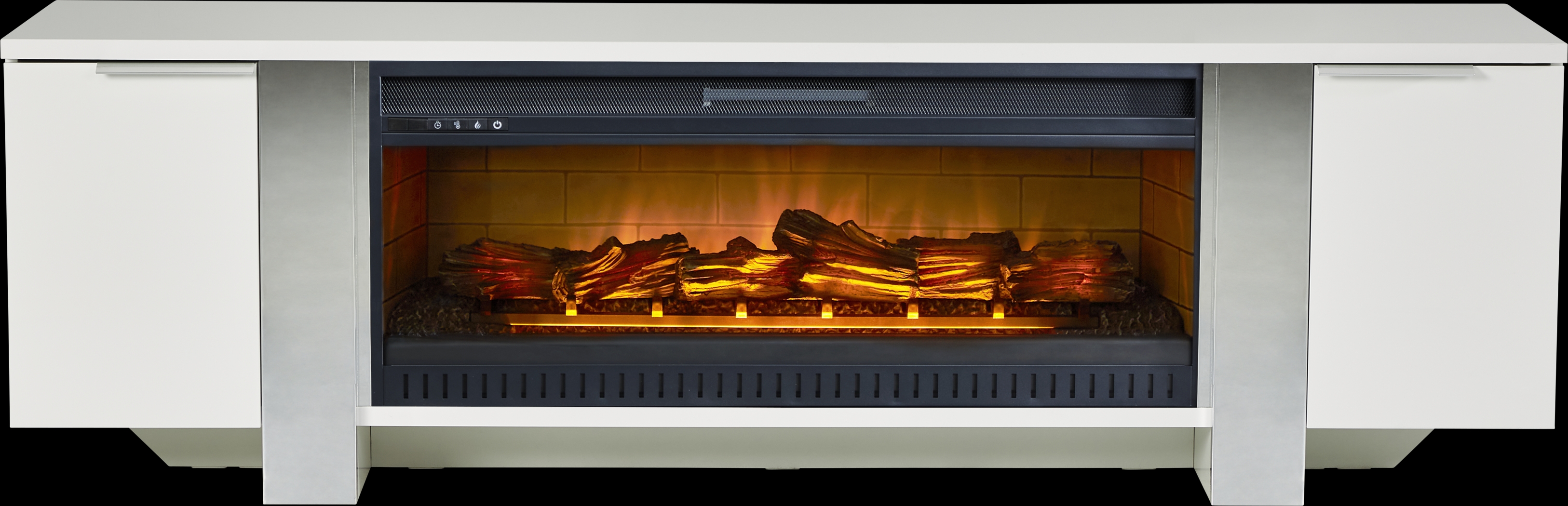 Heatherview White 79 in. Console with Electric Log Fireplace - Thumbnail - Image 1