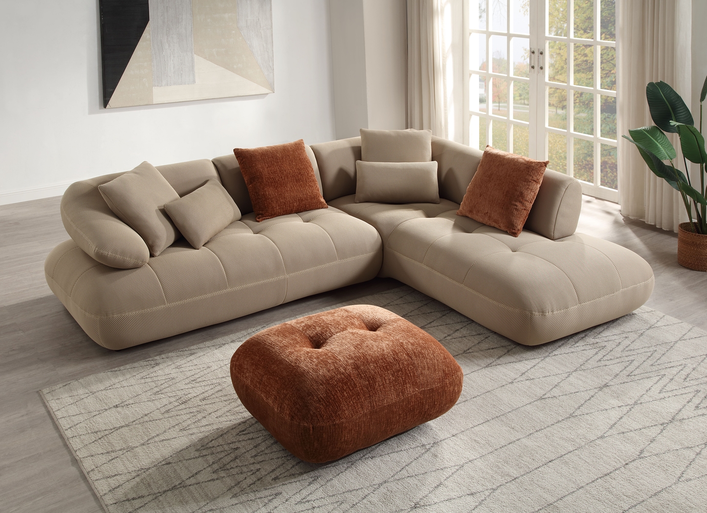 Heathmount Orange Ottoman - Thumbnail - Image 2