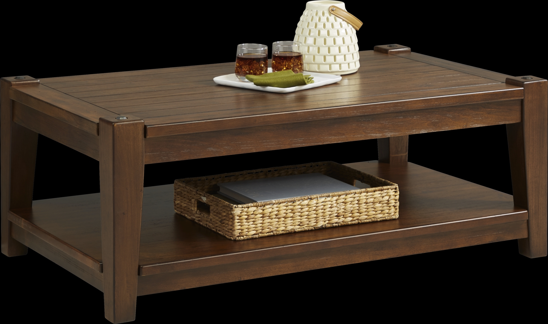 Heathson Tobacco Cocktail Table with Casters - Thumbnail - Image 1