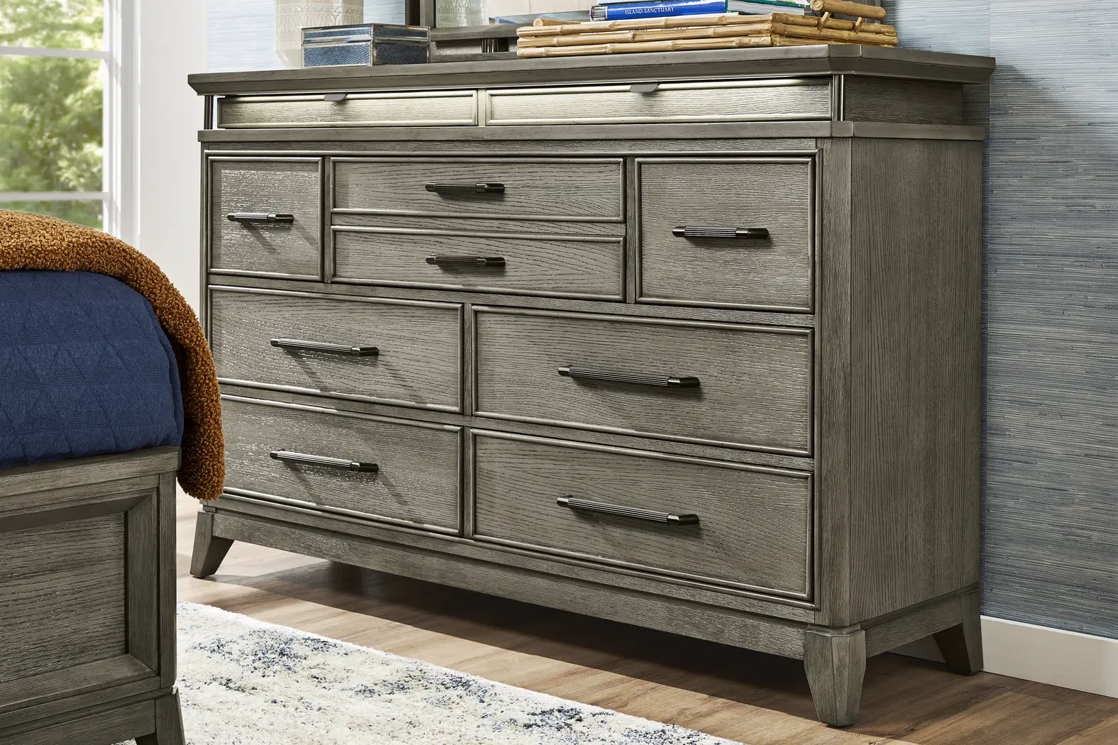 Heiress Gray 5 Pc King Upholstered Bedroom - Thumbnail - Image 9