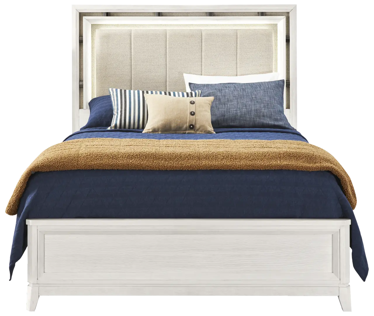 white 3 pc queen upholstered bed