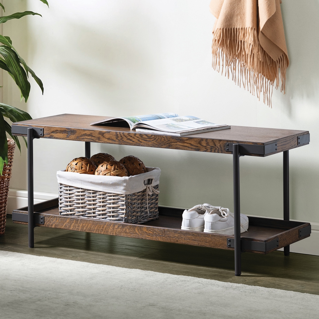 Herontye Brown Bench with Shelf - Thumbnail - Image 2