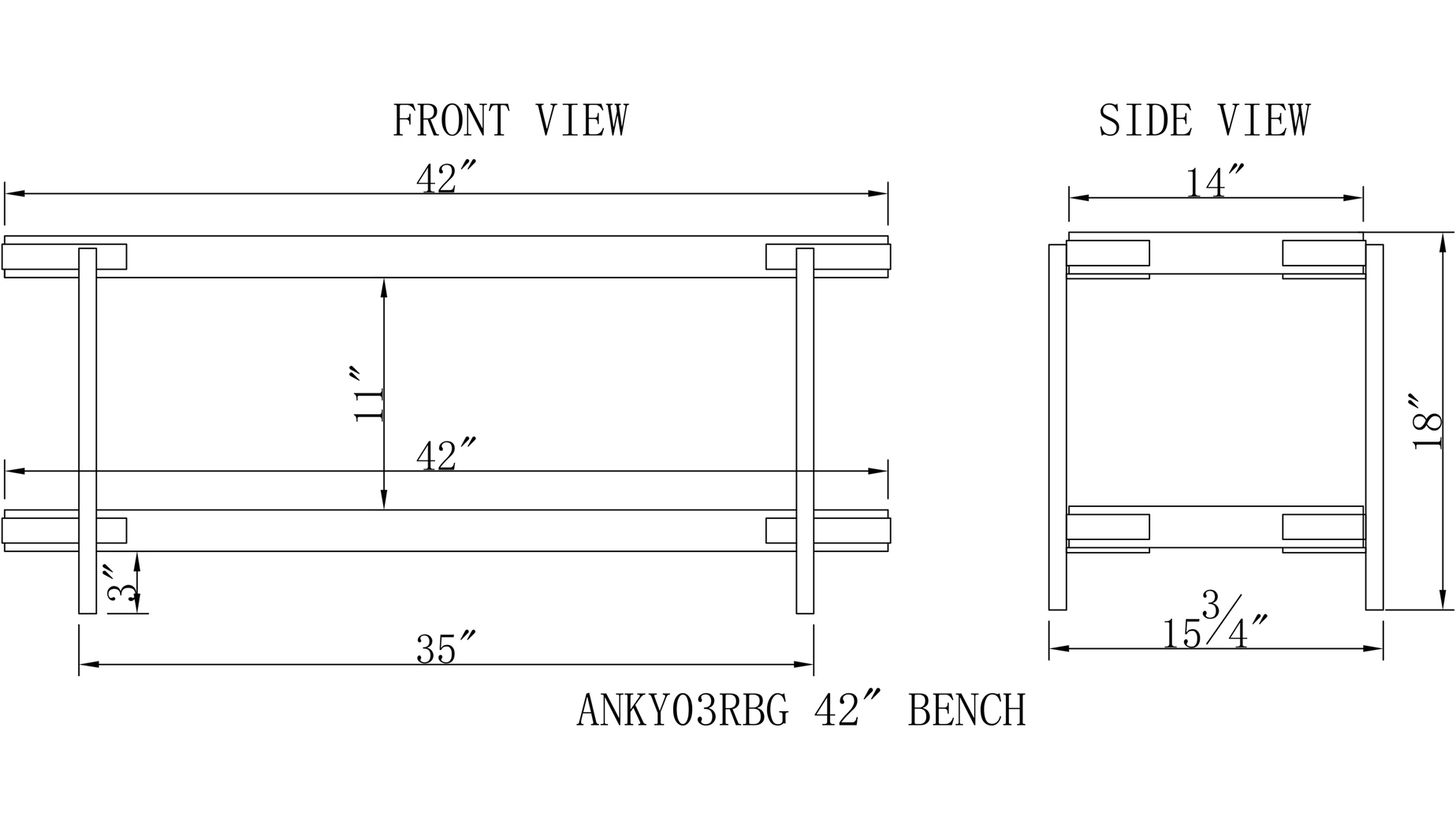 Herontye Brown Bench with Shelf - Thumbnail - Image 5