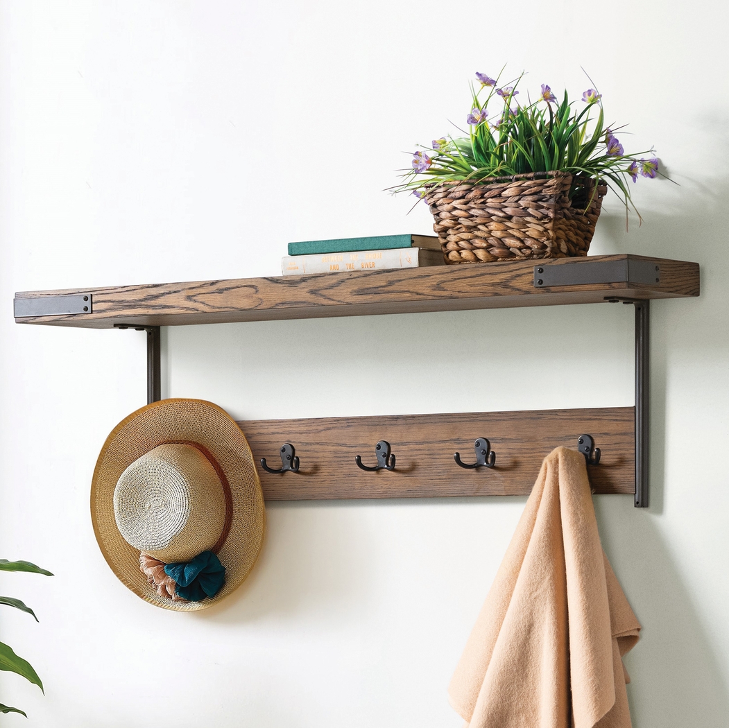 Herontye Brown Coat Hook with Shelf - Thumbnail - Image 2