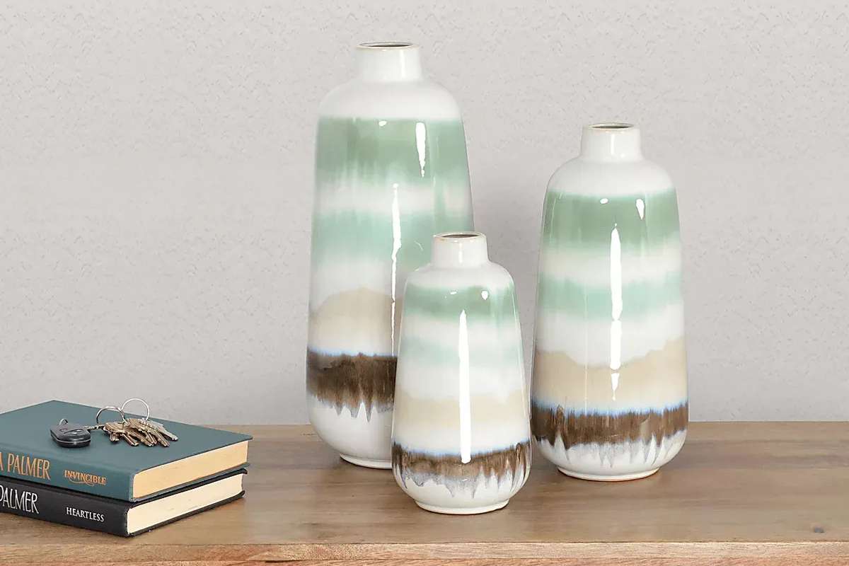 Green decorative vases