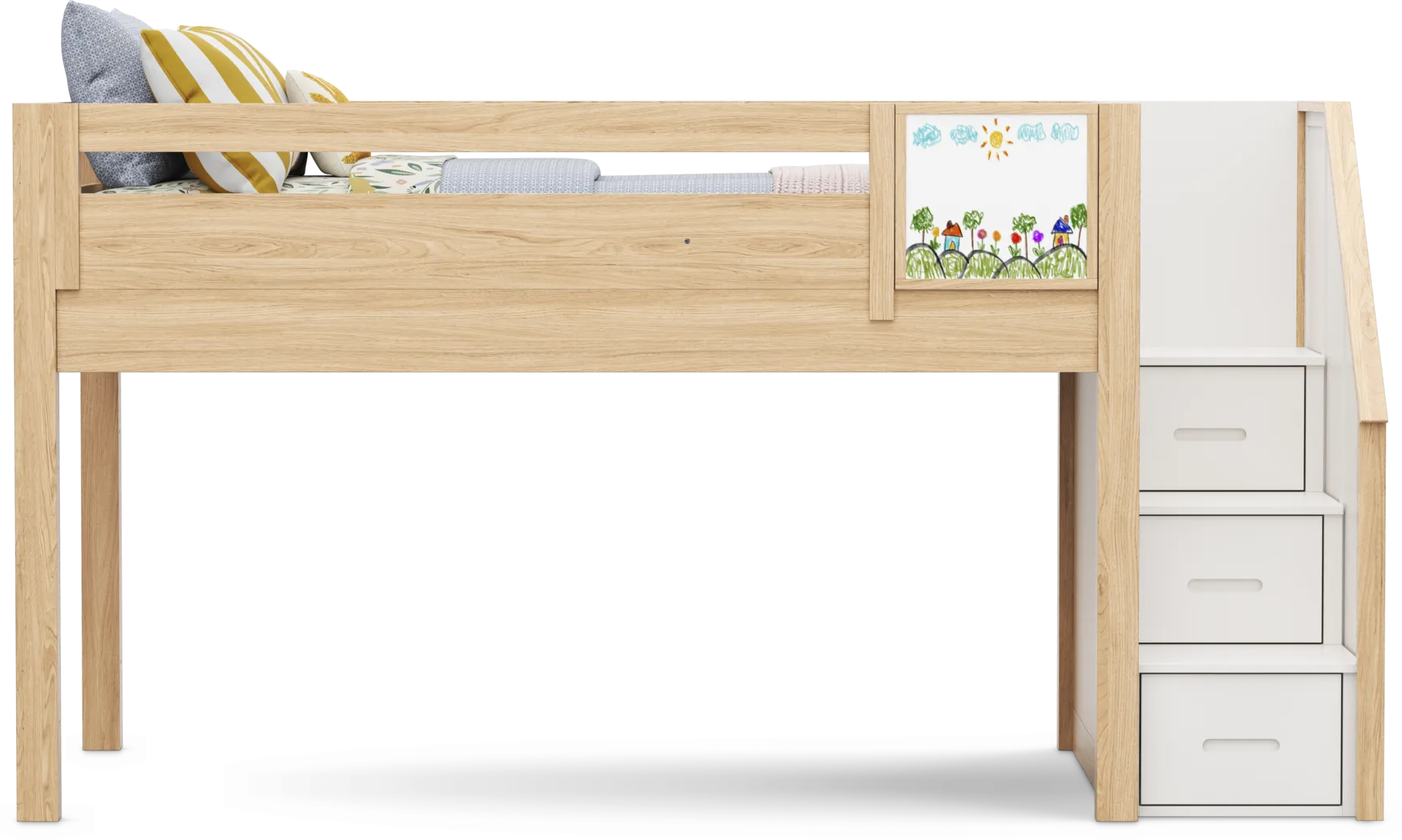 Kids Hidden Hills Light Oak Twin Low Loft with Steps and Activity Panel - Thumbnail - Image 3