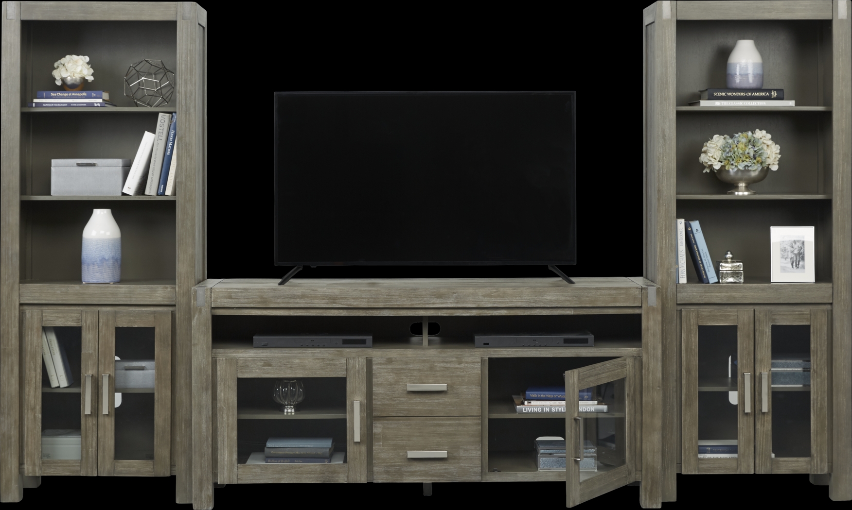 Hidden Springs II Gray 3 Pc Wall Unit with 66 in. Console - Thumbnail - Image 2