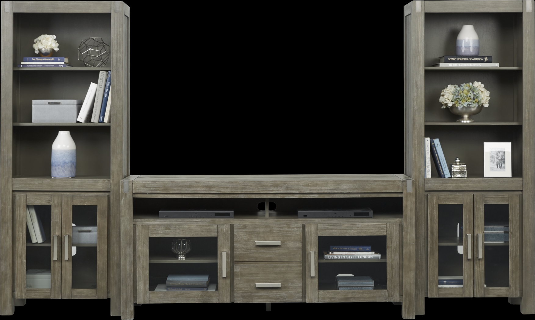 Hidden Springs II Gray 3 Pc Wall Unit with 66 in. Console - Thumbnail - Image 3