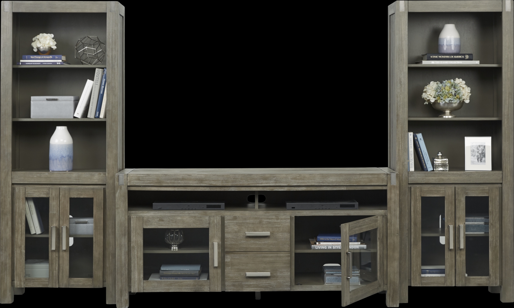 Hidden Springs II Gray 3 Pc Wall Unit with 66 in. Console - Thumbnail - Image 4