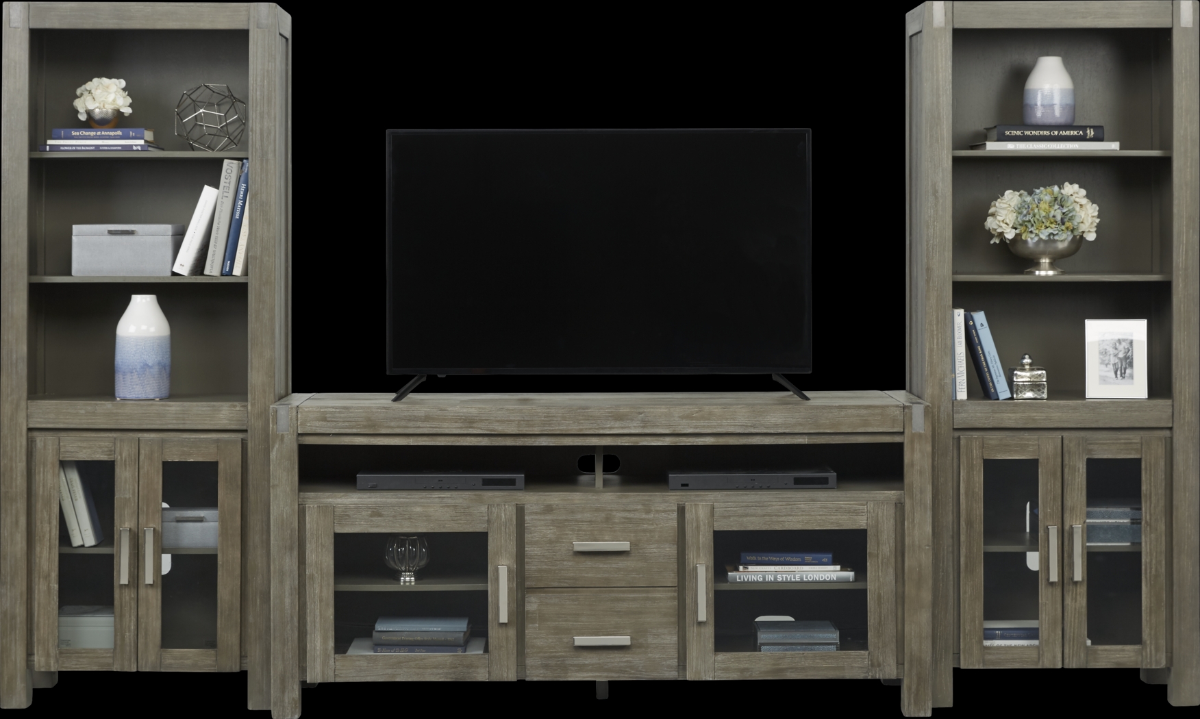 Hidden Springs II Gray 3 Pc Wall Unit with 66 in. Console - Thumbnail - Image 1