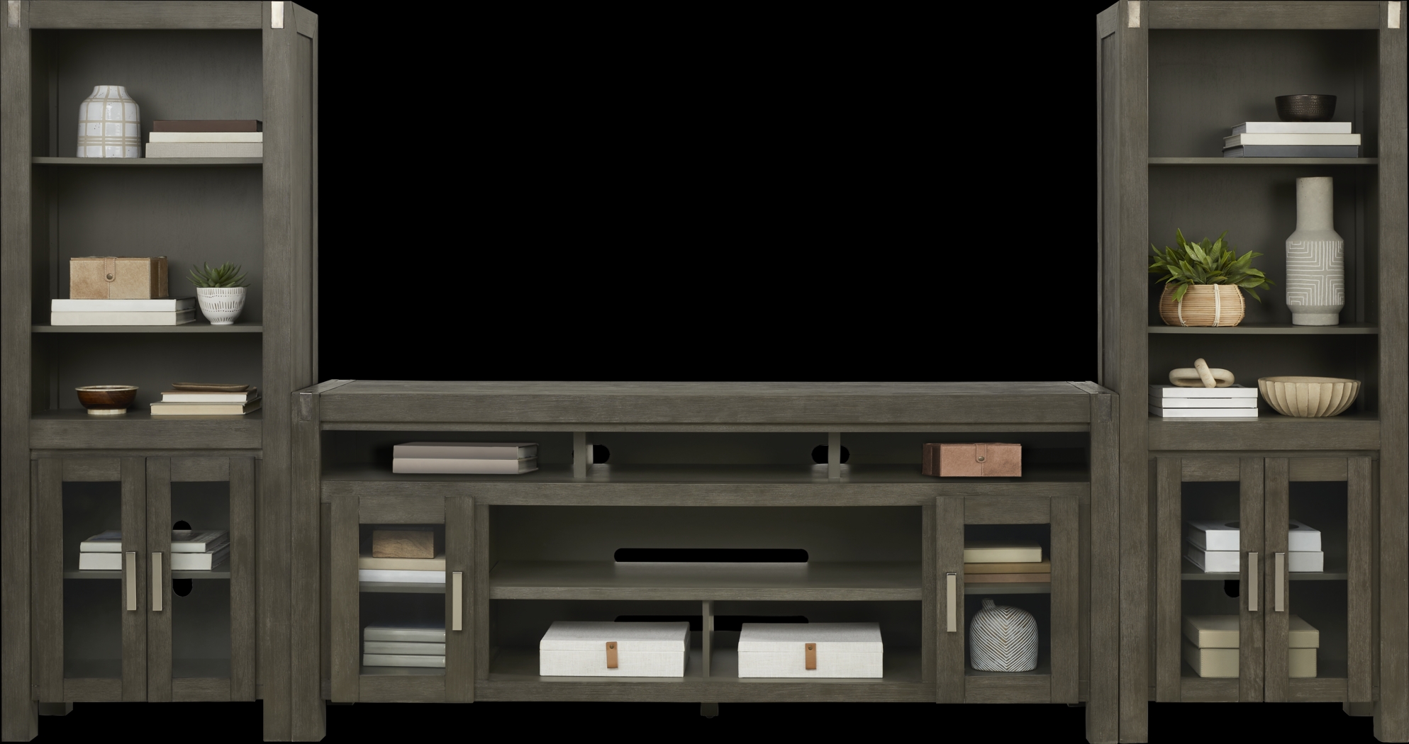 Hidden Springs II Gray 3 Pc Wall Unit with 80 in. Console - Thumbnail - Image 2