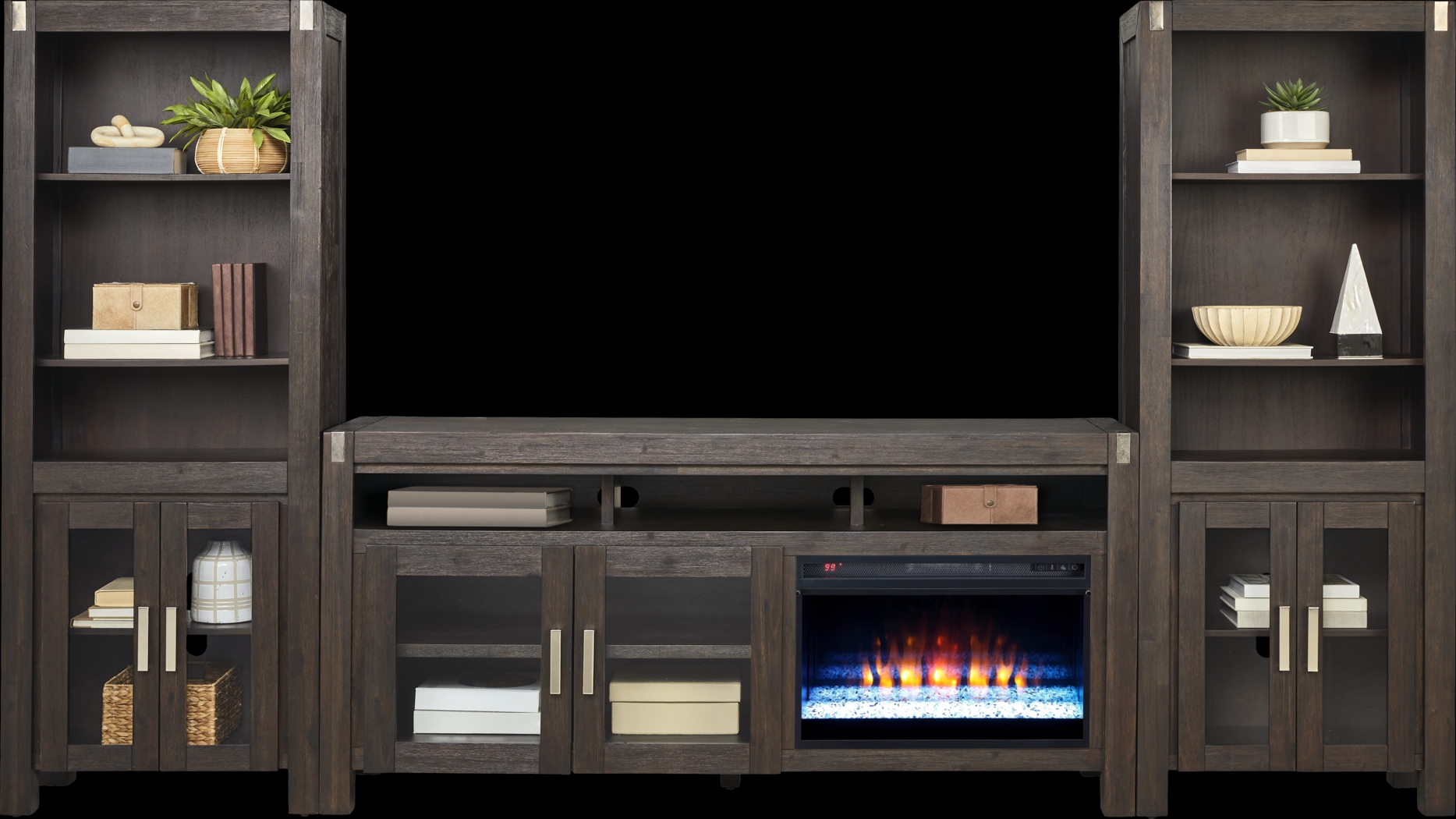 Hidden Springs II Espresso 4 Pc Wall Unit with 72 in. Console and Electric Fireplace - Thumbnail - Image 2